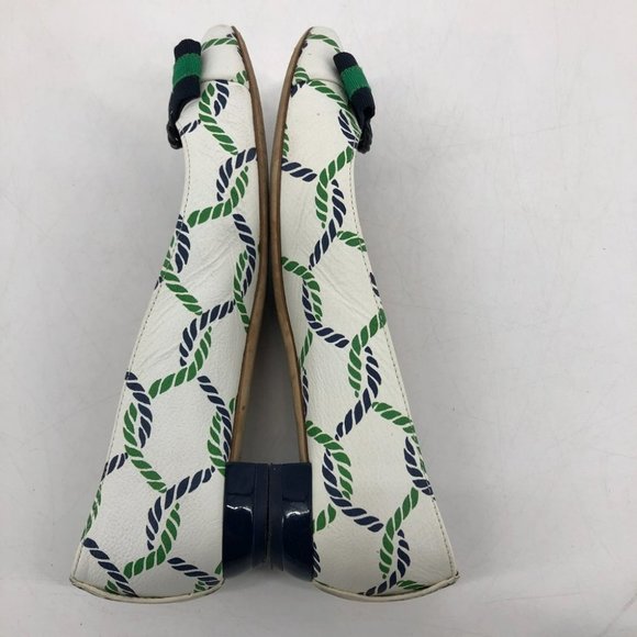 Tory Burch Maritime ankle wrap white navy green ballet flats 6.5 Isle - Picture 5 of 16